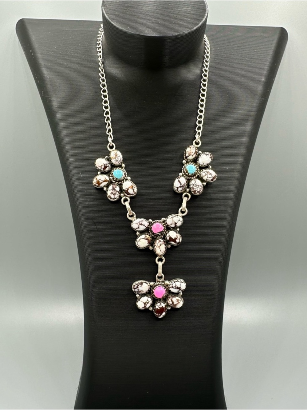 Cotton Candy Turquoise & Wild Horse Matte Sterling Silver 925 Necklace Handmade